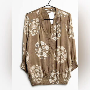 Part two silk blouse print Floral Brown Women's Top